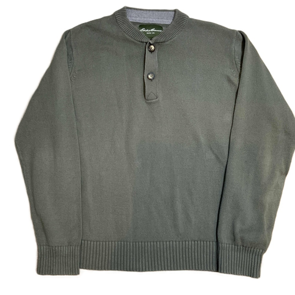 Eddie Bauer Green Button Pullover Sweater Sz XL Preppy Dark Academia Granola Boy